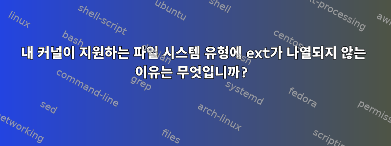 내 커널이 지원하는 파일 시스템 유형에 ext가 나열되지 않는 이유는 무엇입니까?