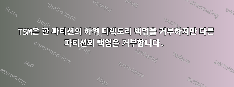 TSM은 한 파티션의 하위 디렉토리 백업을 거부하지만 다른 파티션의 백업은 거부합니다.