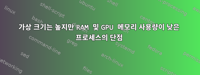 가상 크기는 높지만 RAM 및 GPU 메모리 사용량이 낮은 프로세스의 단점