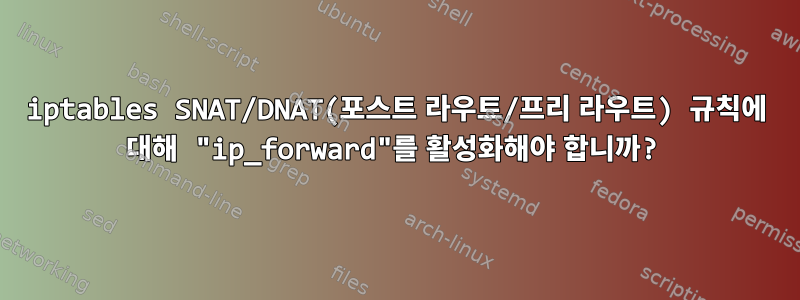 iptables SNAT/DNAT(포스트 라우트/프리 라우트) 규칙에 대해 "ip_forward"를 활성화해야 합니까?