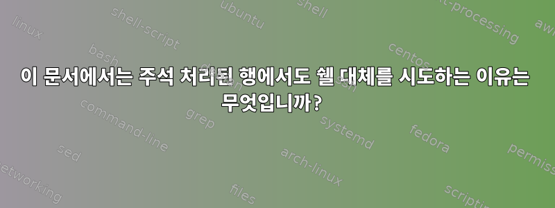 이 문서에서는 주석 처리된 행에서도 쉘 대체를 시도하는 이유는 무엇입니까?