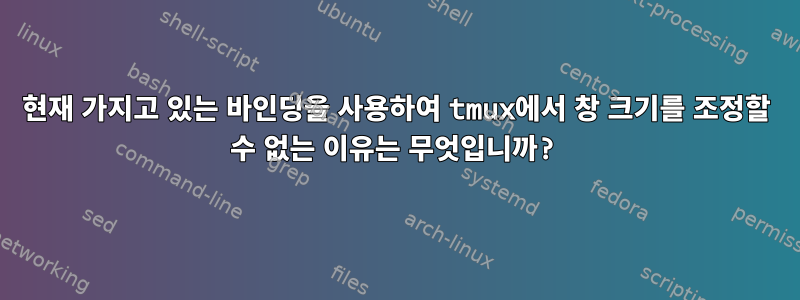 현재 가지고 있는 바인딩을 사용하여 tmux에서 창 크기를 조정할 수 없는 이유는 무엇입니까?