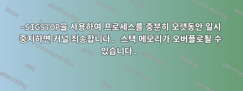 -SIGSTOP을 사용하여 프로세스를 충분히 오랫동안 일시 중지하면 커널 죄송합니다. 스택 메모리가 오버플로될 수 있습니다.