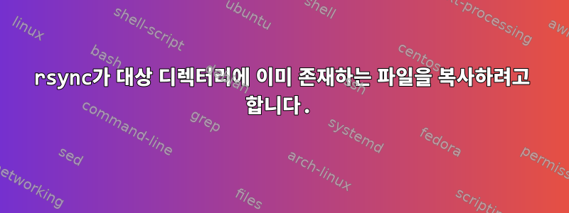 rsync가 대상 디렉터리에 이미 존재하는 파일을 복사하려고 합니다.