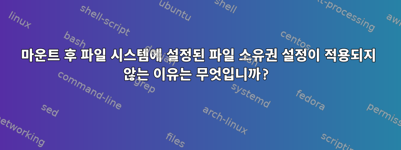 마운트 후 파일 시스템에 설정된 파일 소유권 설정이 적용되지 않는 이유는 무엇입니까?