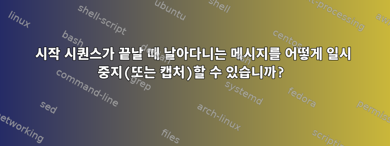 시작 시퀀스가 ​​끝날 때 날아다니는 메시지를 어떻게 일시 중지(또는 캡처)할 수 있습니까?