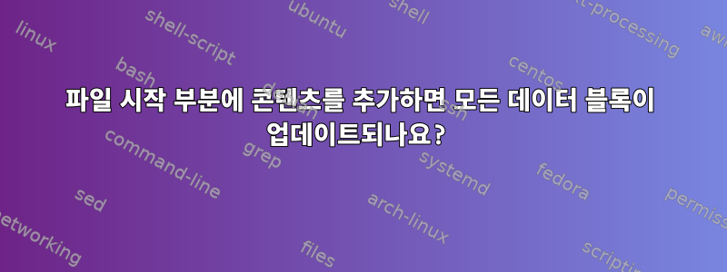 파일 시작 부분에 콘텐츠를 추가하면 모든 데이터 블록이 업데이트되나요?