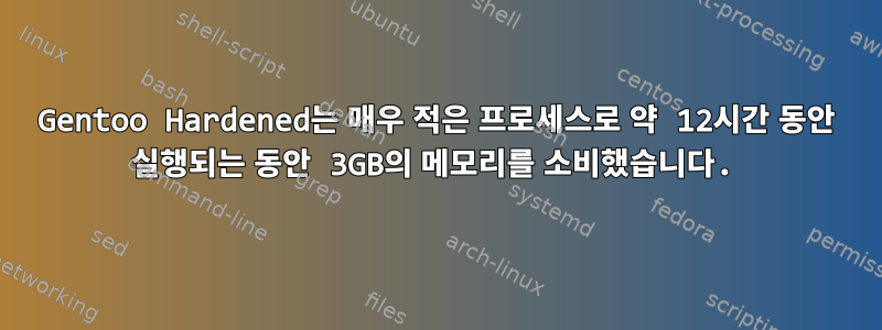 Gentoo Hardened는 매우 적은 프로세스로 약 12시간 동안 실행되는 동안 3GB의 메모리를 소비했습니다.