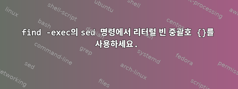 find -exec의 sed 명령에서 리터럴 빈 중괄호 {}를 사용하세요.