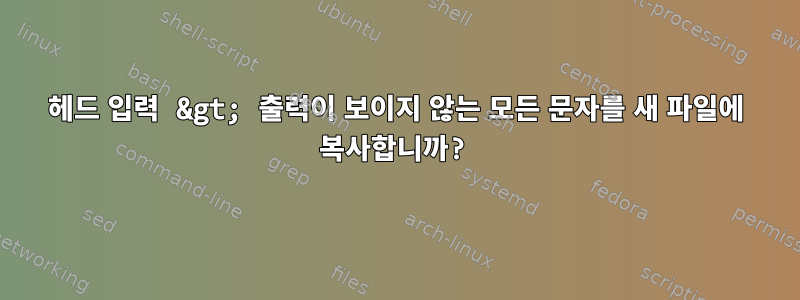 헤드 입력 &gt; 출력이 보이지 않는 모든 문자를 새 파일에 복사합니까?