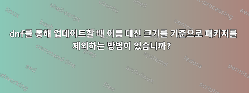 dnf를 통해 업데이트할 때 이름 대신 크기를 기준으로 패키지를 제외하는 방법이 있습니까?