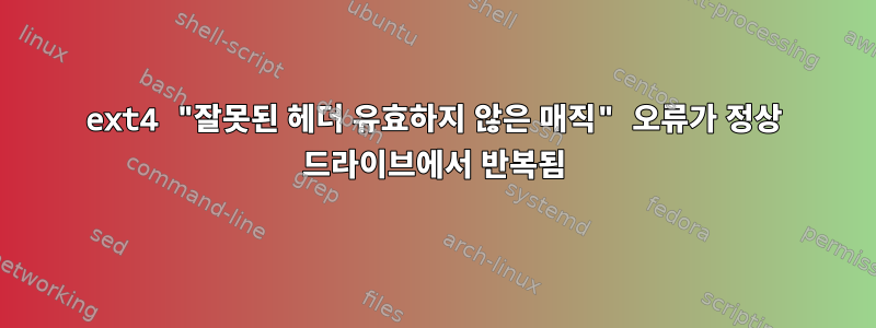 ext4 "잘못된 헤더 유효하지 않은 매직" 오류가 정상 드라이브에서 반복됨