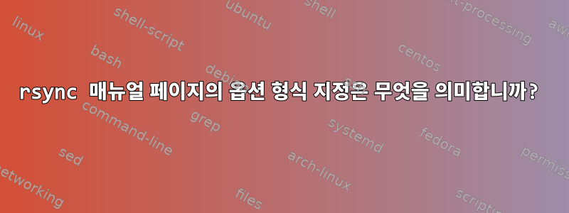 rsync 매뉴얼 페이지의 옵션 형식 지정은 무엇을 의미합니까?