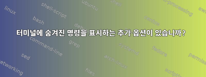 터미널에 숨겨진 명령을 표시하는 추가 옵션이 있습니까?