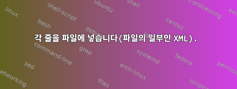 각 줄을 파일에 넣습니다(파일의 일부인 XML).