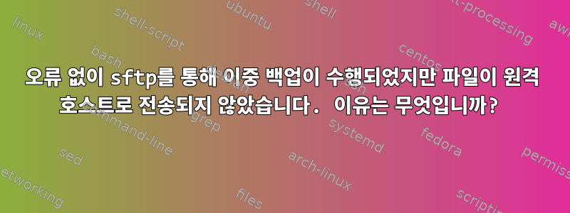 오류 없이 sftp를 통해 이중 백업이 수행되었지만 파일이 원격 호스트로 전송되지 않았습니다. 이유는 무엇입니까?