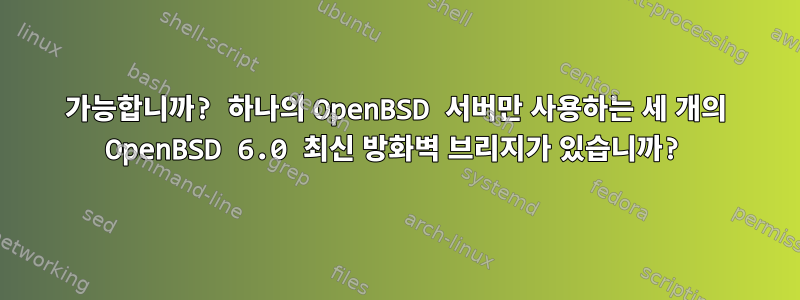 가능합니까? 하나의 OpenBSD 서버만 사용하는 세 개의 OpenBSD 6.0 최신 방화벽 브리지가 있습니까?