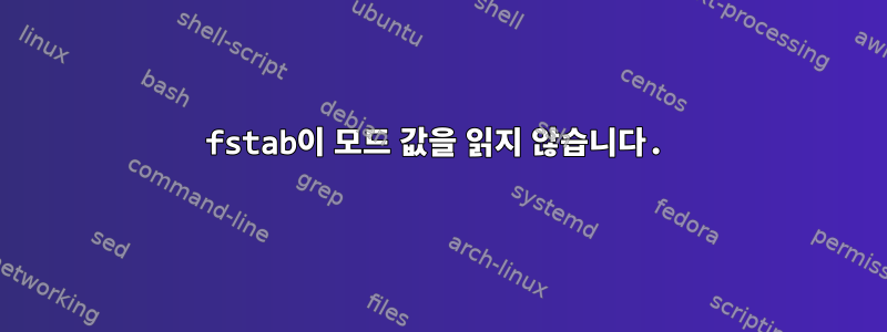 fstab이 모드 값을 읽지 않습니다.