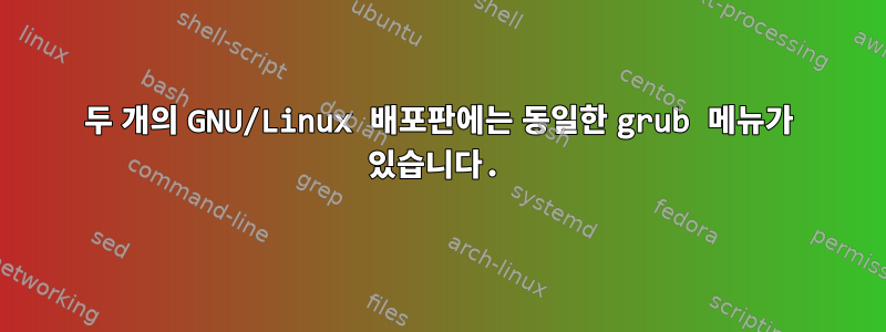 두 개의 GNU/Linux 배포판에는 동일한 grub 메뉴가 있습니다.