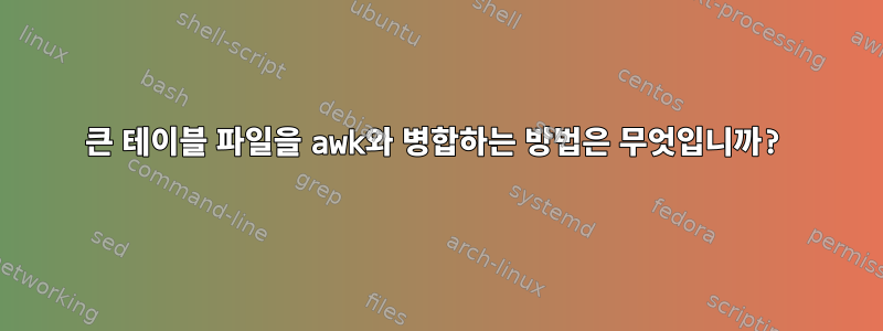 큰 테이블 파일을 awk와 병합하는 방법은 무엇입니까?