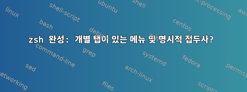 zsh 완성: 개별 탭이 있는 메뉴 및 명시적 접두사?