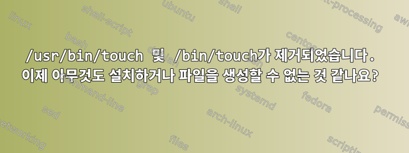 /usr/bin/touch 및 /bin/touch가 제거되었습니다. 이제 아무것도 설치하거나 파일을 생성할 수 없는 것 같나요?