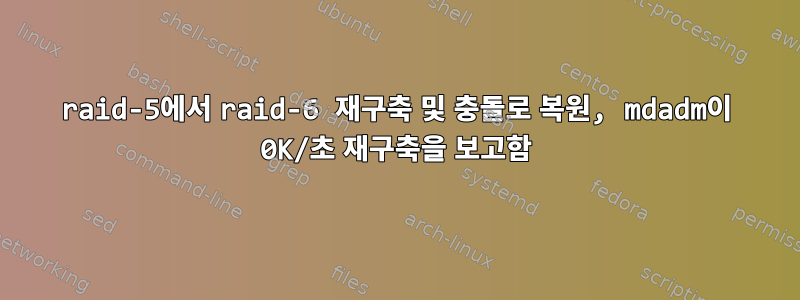 raid-5에서 raid-6 재구축 및 충돌로 복원, mdadm이 0K/초 재구축을 보고함