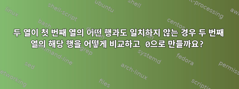 두 열이 첫 번째 열의 어떤 행과도 일치하지 않는 경우 두 번째 열의 해당 행을 어떻게 비교하고 0으로 만들까요?