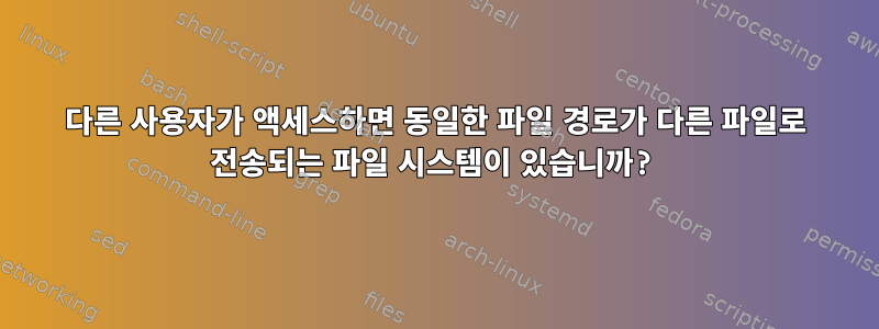 다른 사용자가 액세스하면 동일한 파일 경로가 다른 파일로 전송되는 파일 시스템이 있습니까?