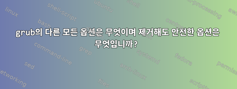 grub의 다른 모든 옵션은 무엇이며 제거해도 안전한 옵션은 무엇입니까?