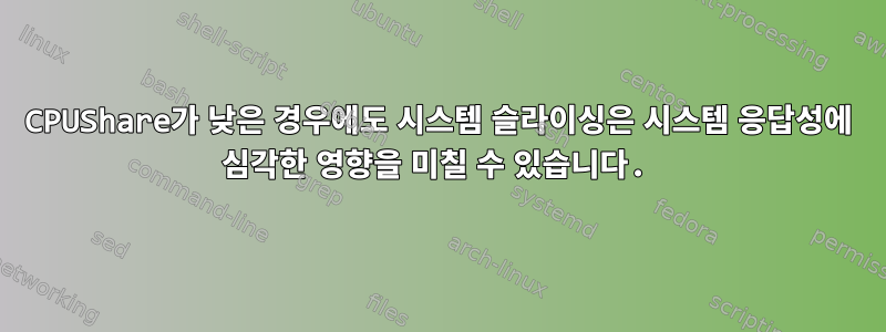 CPUShare가 낮은 경우에도 시스템 슬라이싱은 시스템 응답성에 심각한 영향을 미칠 수 있습니다.