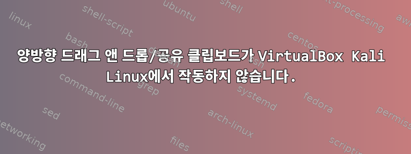 양방향 드래그 앤 드롭/공유 클립보드가 VirtualBox Kali Linux에서 작동하지 않습니다.