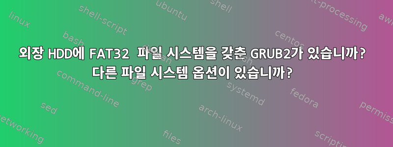 외장 HDD에 FAT32 파일 시스템을 갖춘 GRUB2가 있습니까? 다른 파일 시스템 옵션이 있습니까?