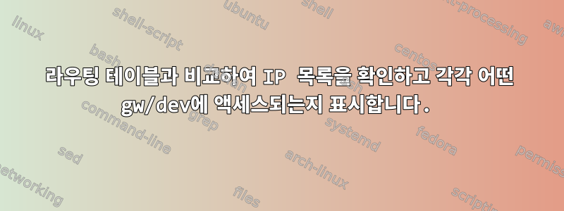 라우팅 테이블과 비교하여 IP 목록을 확인하고 각각 어떤 gw/dev에 액세스되는지 표시합니다.