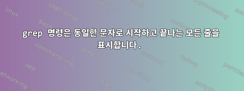 grep 명령은 동일한 문자로 시작하고 끝나는 모든 줄을 표시합니다.