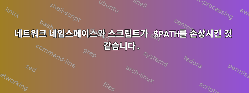 네트워크 네임스페이스와 스크립트가 $PATH를 손상시킨 것 같습니다.