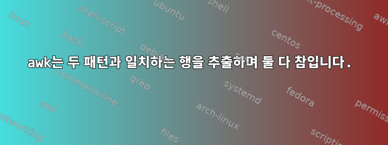 awk는 두 패턴과 일치하는 행을 추출하며 둘 다 참입니다.