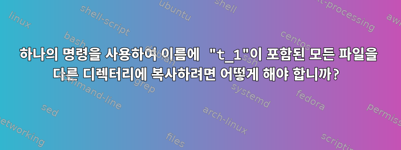 하나의 명령을 사용하여 이름에 "t_1"이 포함된 모든 파일을 다른 디렉터리에 복사하려면 어떻게 해야 합니까?