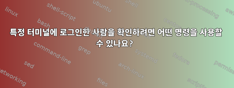 특정 터미널에 로그인한 사람을 확인하려면 어떤 명령을 사용할 수 있나요?