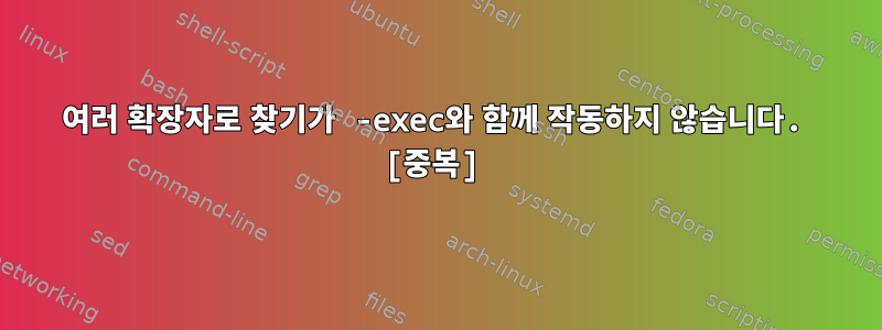 여러 확장자로 찾기가 -exec와 함께 작동하지 않습니다. [중복]