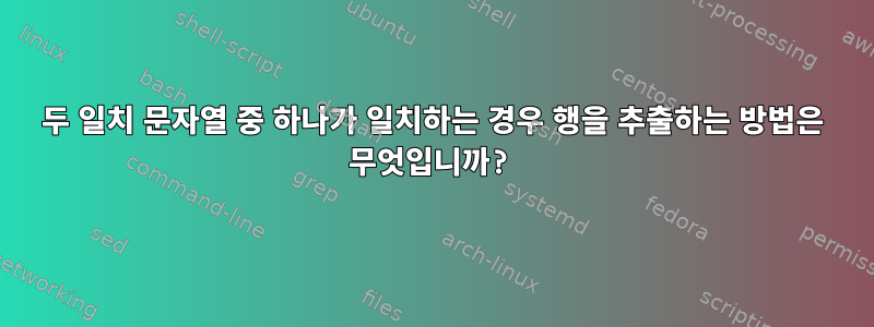 두 일치 문자열 중 하나가 일치하는 경우 행을 추출하는 방법은 무엇입니까?