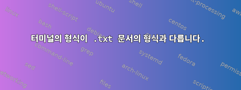 터미널의 형식이 .txt 문서의 형식과 다릅니다.