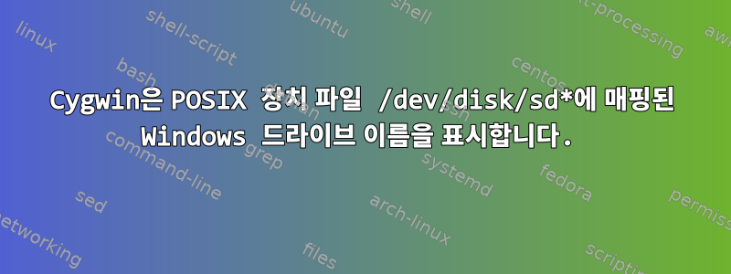 Cygwin은 POSIX 장치 파일 /dev/disk/sd*에 매핑된 Windows 드라이브 이름을 표시합니다.