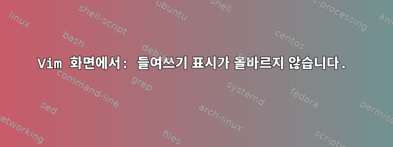 Vim 화면에서: 들여쓰기 표시가 올바르지 않습니다.