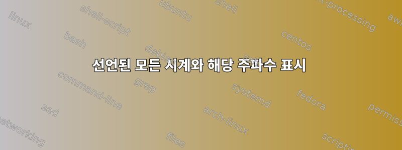 선언된 모든 시계와 해당 주파수 표시