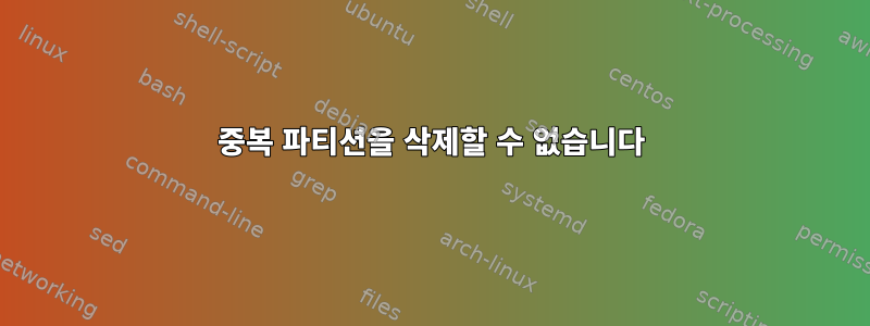 중복 파티션을 삭제할 수 없습니다