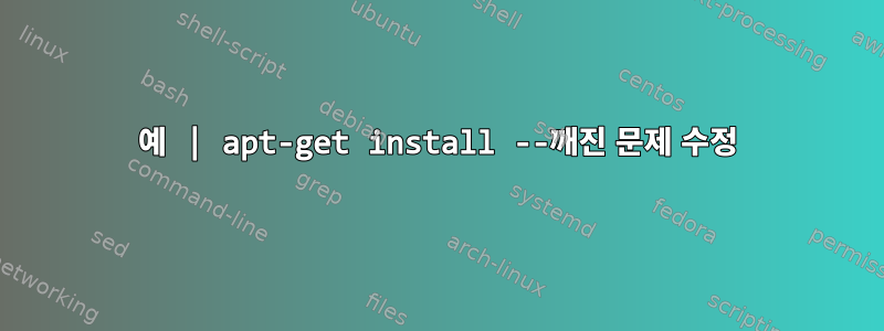 예 | apt-get install --깨진 문제 수정