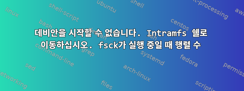 데비안을 시작할 수 없습니다. Intramfs 쉘로 이동하십시오. fsck가 실행 중일 때 행렬 수