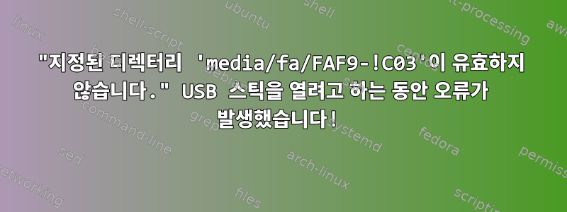 "지정된 디렉터리 'media/fa/FAF9-!C03'이 유효하지 않습니다." USB 스틱을 열려고 하는 동안 오류가 발생했습니다!