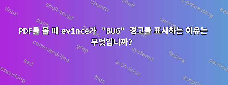 PDF를 볼 때 evince가 "BUG" 경고를 표시하는 이유는 무엇입니까?